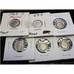 1968-S, 69-S, 74-S, 76-S, 77-S & 78-S ROSY DIMES