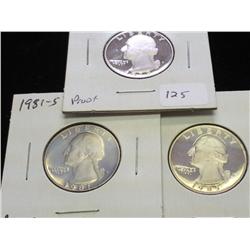 1979-S, 81-S & 85-S WASHINGTON QUARTERS PF