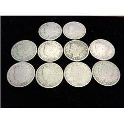 10 ASSORTED LIBERTY "V" NICKELS