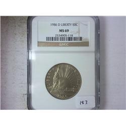 1986-D LIBERTY HALF DOLLAR NGC MS69