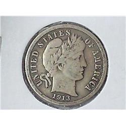 1913 BARBER DIME (FINE)