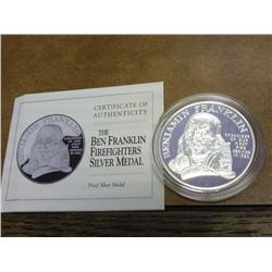 US MINT FRANKLIN FIREFIGHTERS SILVER MEDAL PF