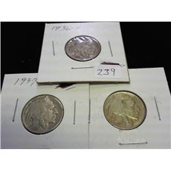 1936-S, 37 & 38-D BUFFALO NICKELS