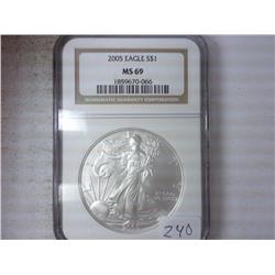 2005 AMERICAN SILVER EAGLE NGC MS69