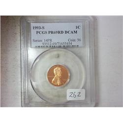1993-S LINCOLN CENT PCGS PR69RD DCAM