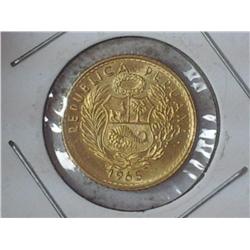 1965 PERU 5 SOLES GOLD COIN .0677 OZ AGW