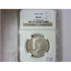 1964-D KENNEDY HALF DOLLAR NGC MS63