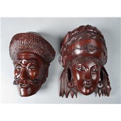 (2) Japanese Carved Hardwood Masks