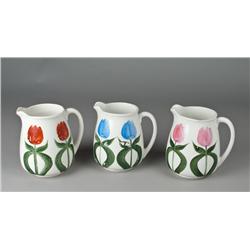 (3) Wheeling Pottery Tulip Pitchers
