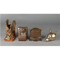 (4) Brass and Wood Bookends