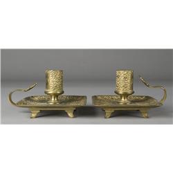 Pr. Of Handheld Brass Candlesticks