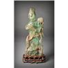 Image 1 : Chinese Carved Green Quartz Figure on Stand