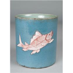 A Chinese Medium Blue Brush Pot