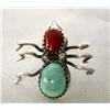 Image 1 : Native American Navajo Spider Pin Turquoise Coral Sterling