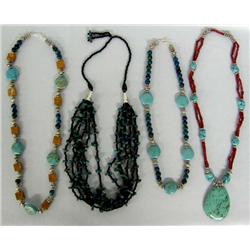 Four Turquoise, Coral and Stone Necklaces