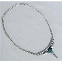 Native American Navajo Sterling Necklace with Turquoise Stone