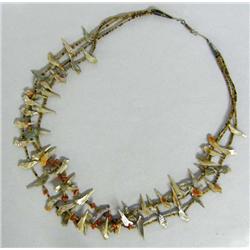 Native American 3 Strand Heishi, Coral Necklace with Bird Fetish