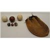 6 Antique Marbles & Leather Sack