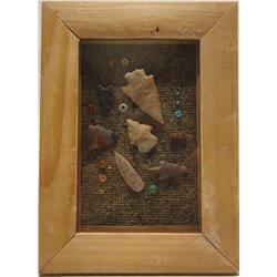 Framed 7 Arrowhead Display With Bead Accents