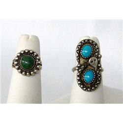 Pair of Vintage Native American Navajo Silver Rings, One by Effie