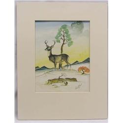 1967 Native American Tesuque Matted Painting by Paul Vigil