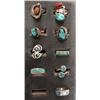 Image 1 : 9 Native American Navajo Silver Turquoise Coral Rings