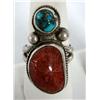 Image 1 : Native American Navajo Silver Turquoise Coral Ring