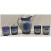 Image 1 : Antique Flow Blue Pitcher With 4 Spice Jars