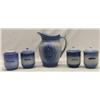 Image 2 : Antique Flow Blue Pitcher With 4 Spice Jars