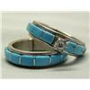 Image 1 : Native American Zuni Turquoise Silver & CZ Wedding Set by MJS