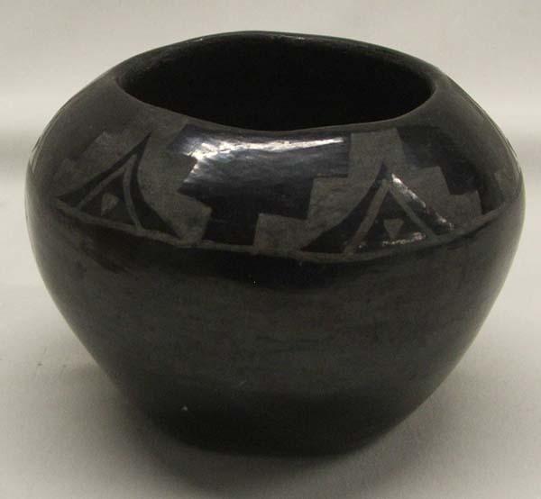 Native American San Ildefonso Black On Black Pottery Bowl