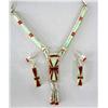 Image 2 : Native American Zuni Silver Coral Lab Opal Inlay Necklace Earrings