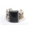 Image 1 : Native American Navajo Silver Gold & Onyx Bracelet by R Nelson