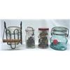 Image 1 : 4 Hazel Atlas Baling Wire Glass Jars, Plus