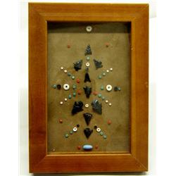 9 Framed Arrowhead Display Obsidian Points & Beads