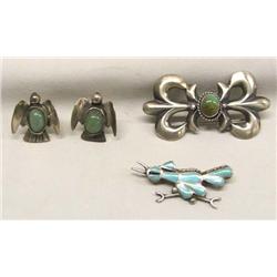 Native American Zuni Silver Pins, Earrings