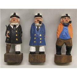 3 Carved Wood Fishermen