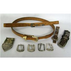 Collection of Cowboy Buckles and 2 Hat Bands