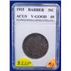 Image 1 : 1915 Philadelphia Mint barber half Dollar,