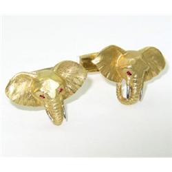 18K Yellow Gold, Ruby Elephant Cufflinks