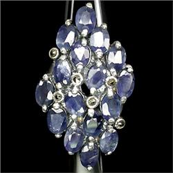 52ct Deluxe Blue Sapphire-Marcasite Sterling Ring (JEW-2154)