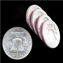 1956P FBL Franklin 50c Silver MS63-65 4pc Roll (COI-7674)