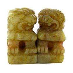 65ct Handcarved Burma Jade Fu Dog Pair (ANT-1066)