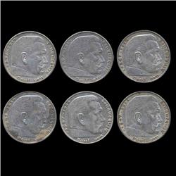 1936A/D/F Nazi Germany 5 Mark Hi Grade 6 Pcs (COI-8204)