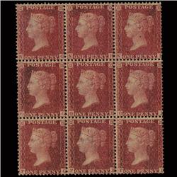 1857 RARE GB 1p Red Orange Mint Block of 9 NH (STM-1573)