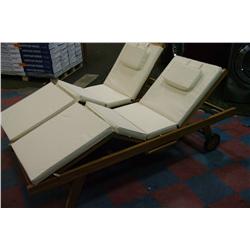 TEAK FULLY ADJUSTABLE PATIO LOUNGER WITH CUSHIONS
