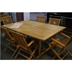 TEAK 4FT X 10FT PATIO TABLE WITH FLIP UP LEAF & 6