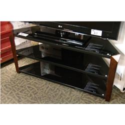 GLASS WITH WOODEN FRAME 3 TIER ENTERTAINMENT STAND