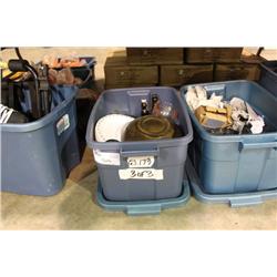 3 BINS OF MISC HOUSEHOLD ITEMS