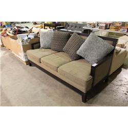 BROWN WOODEN FRAMED PILLOW BACK COUCH